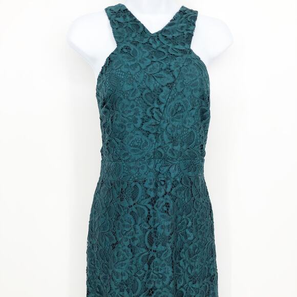 Sam Edelman Womens Lace Sheath Dress 6 Teal Green Midi Sleeveless NWT - Picture 4 of 13